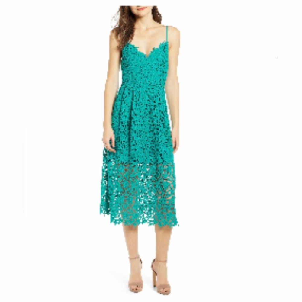 ASTR the Label Lace Midi Dress in Green Size L